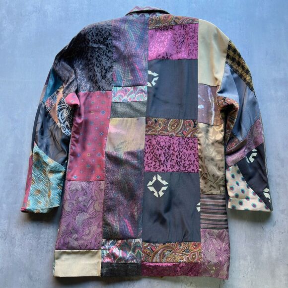 Donna Jessica Patchwork Blazer Jacket Womens Size 1 Silk Blend Artwear Boho VTG - Picture 2 of 6